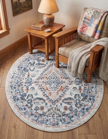 Ivory Kamala Washable Round Rug