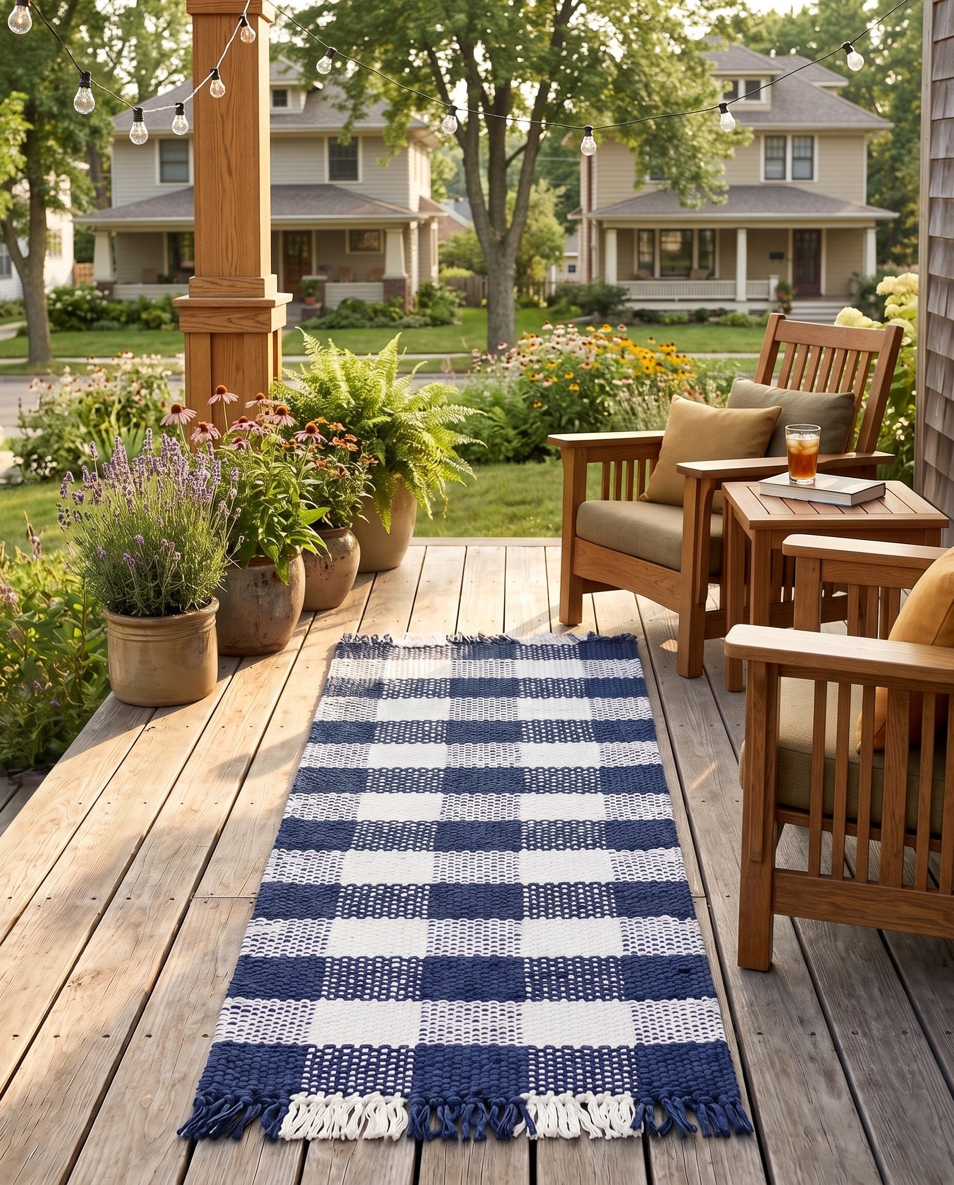 2' x 6' Easy-Clean Eco Plaid Washable Indoor / Outdoor Runner Rug