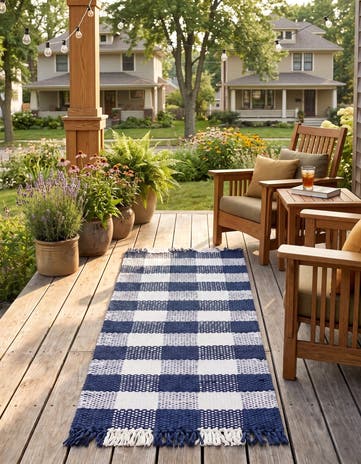 2' x 6' Easy-Clean Eco Plaid Washable Indoor / Outdoor Runner Rug