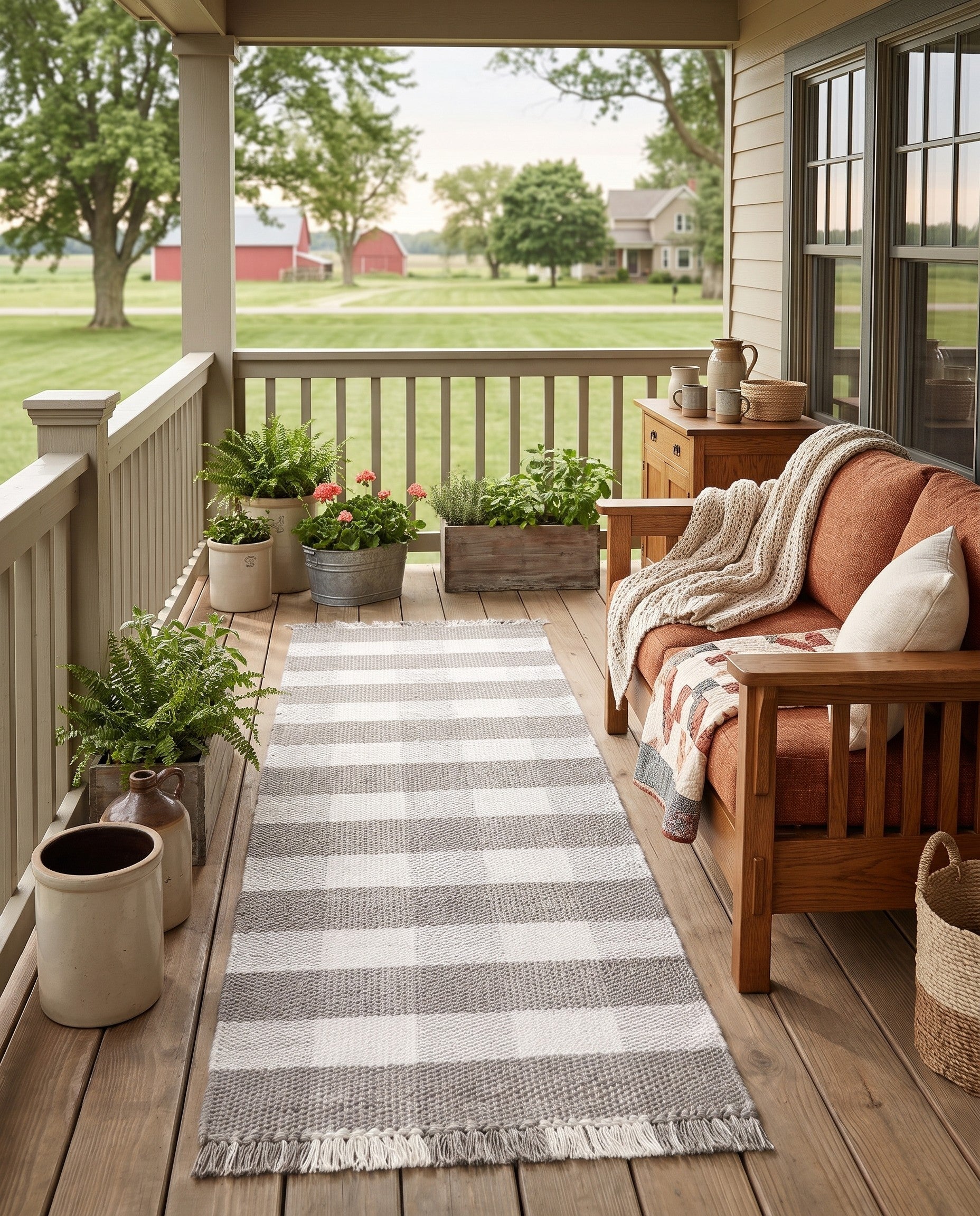 Gray Easy-Clean Eco Plaid Washable Indoor / Outdoor Runner Rug