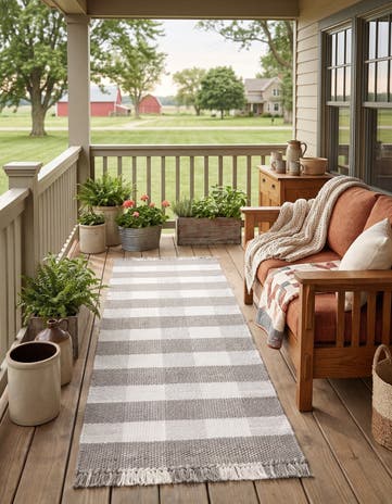 Gray Easy-Clean Eco Plaid Washable Indoor / Outdoor Runner Rug