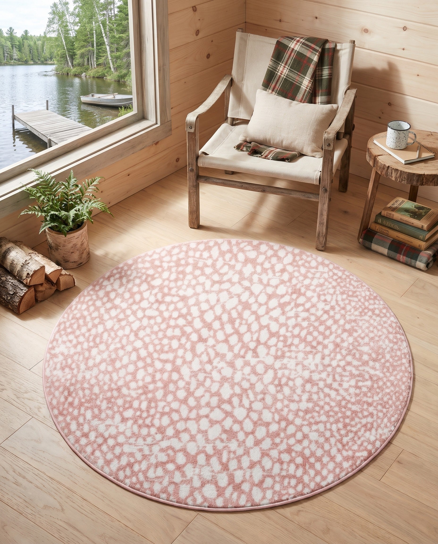 Rose Pink Kamala Washable Round Rug