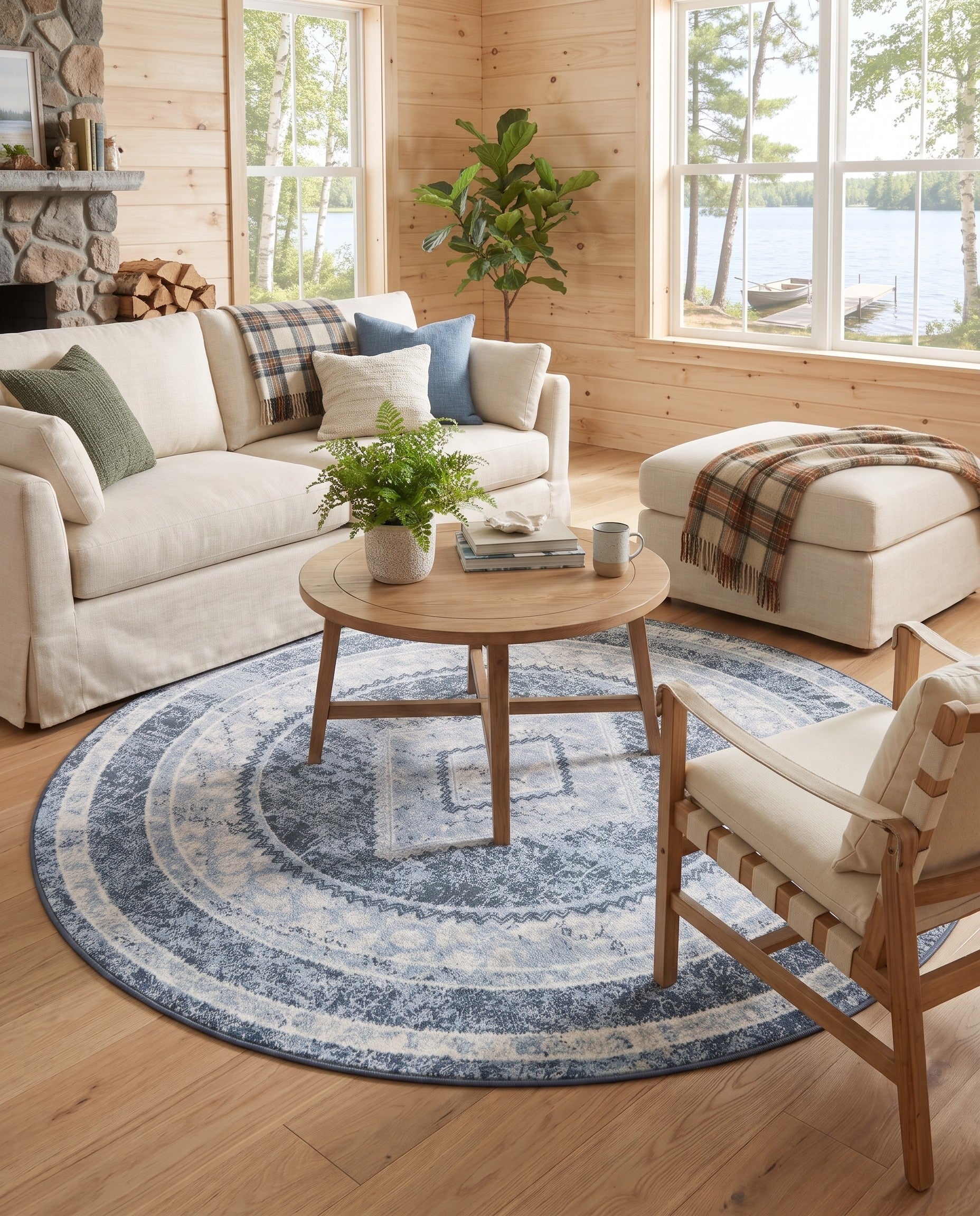 Navy Blue Kamala Washable Round Rug