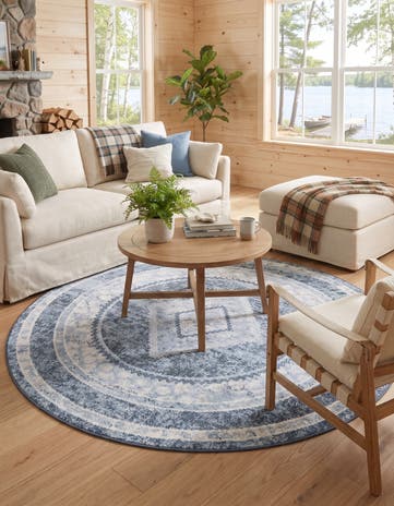 Navy Blue Kamala Washable Round Rug