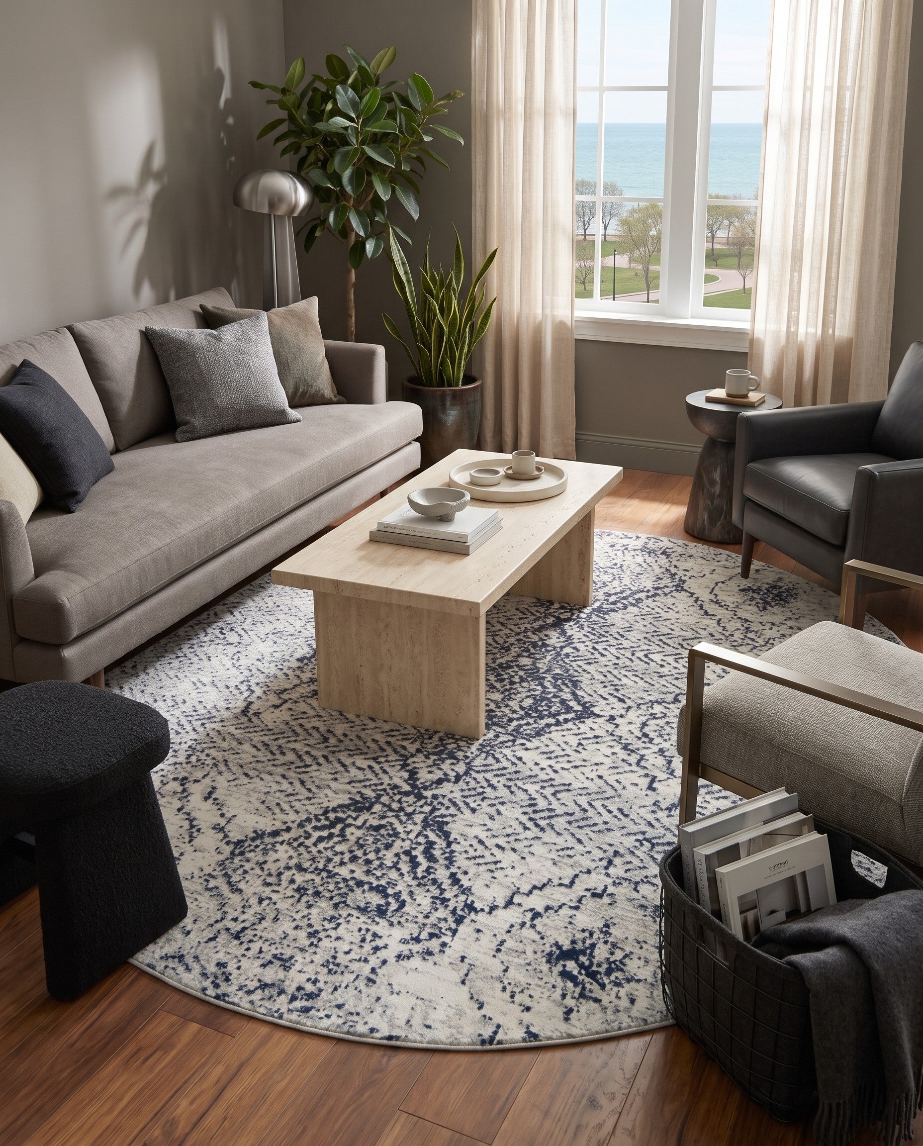 Black and White Kamala Washable Round Rug
