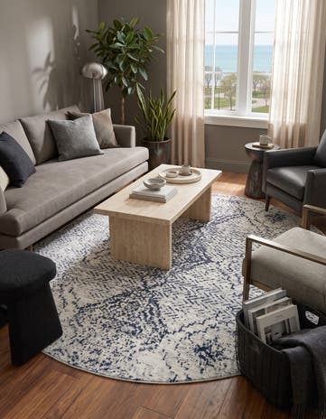 Black and White Kamala Washable Round Rug