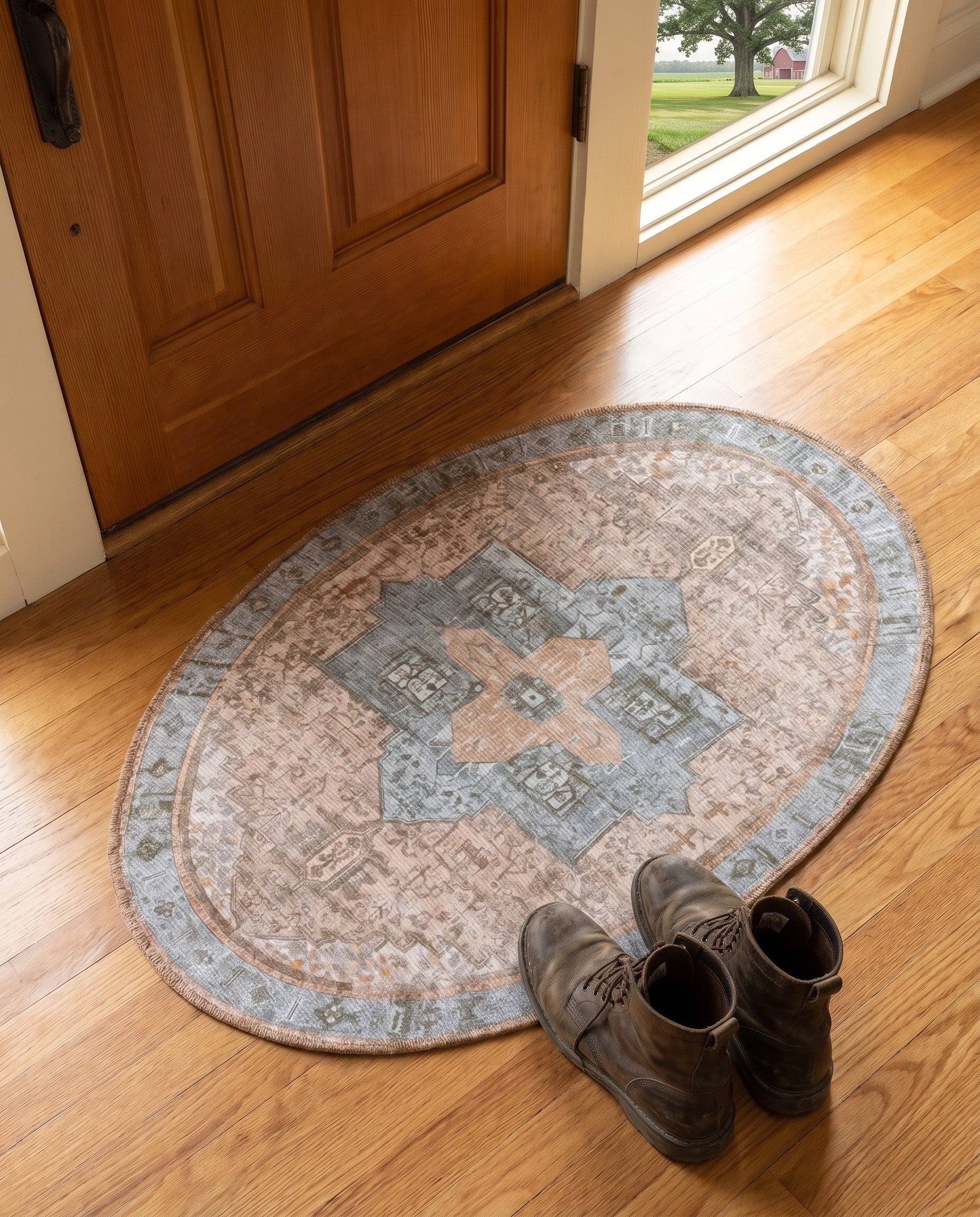 Light Brown Washable Timeless Sparrow Oval Rug