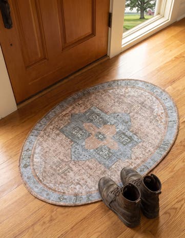 Light Brown Washable Timeless Sparrow Oval Rug