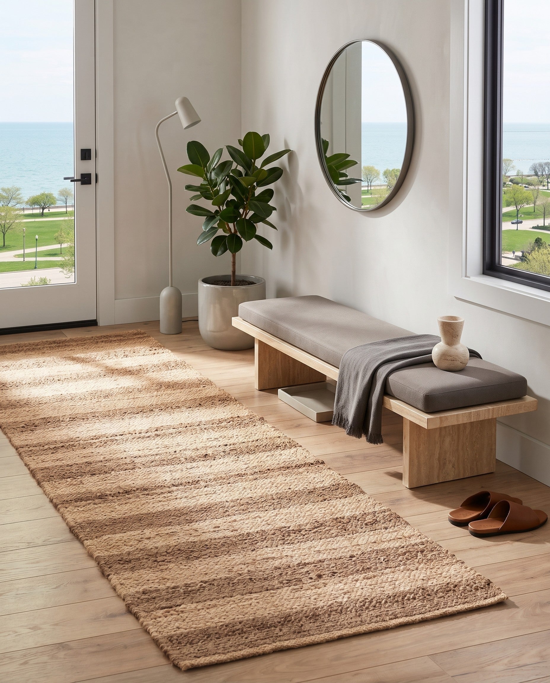 Ivory and Natural Handmade Braided Jute Runner Rug