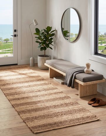 Ivory and Natural Handmade Braided Jute Runner Rug