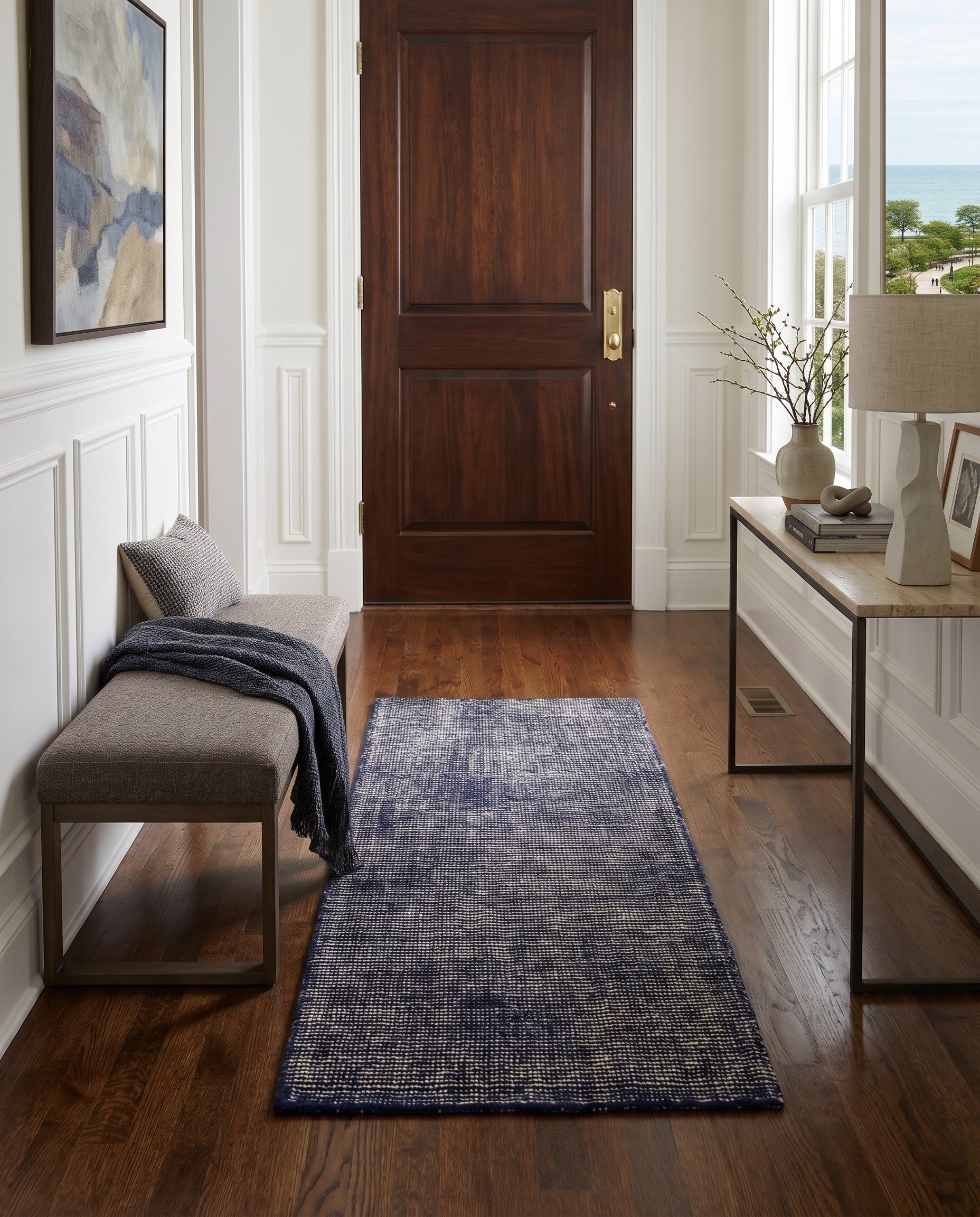 Blueberry Hand Woven Jill Zarin English Manor Farmhouse Wool Runner Rug