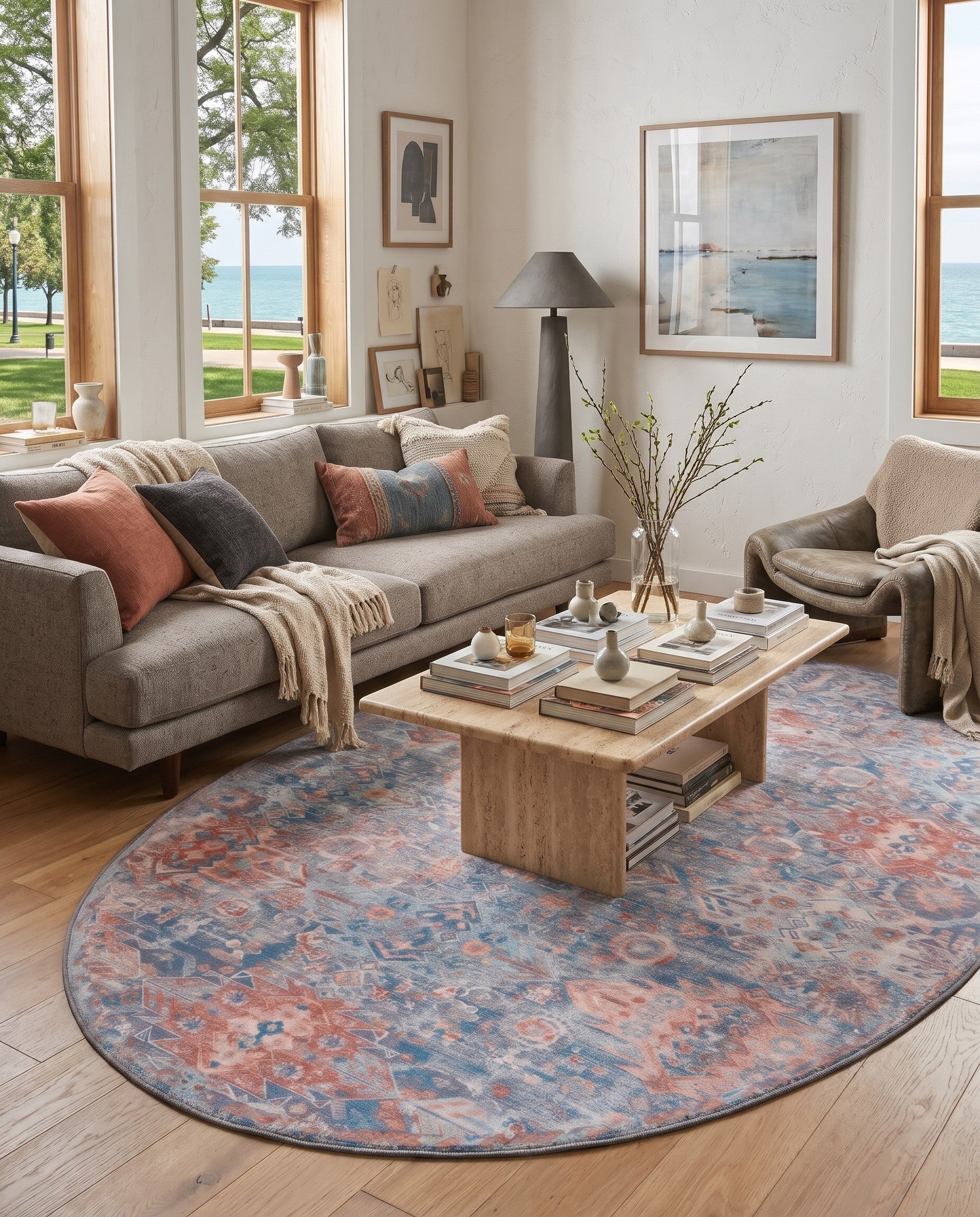 Blue Washable Timeless Oval Rug
