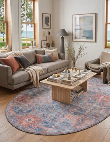 Blue Washable Timeless Oval Rug