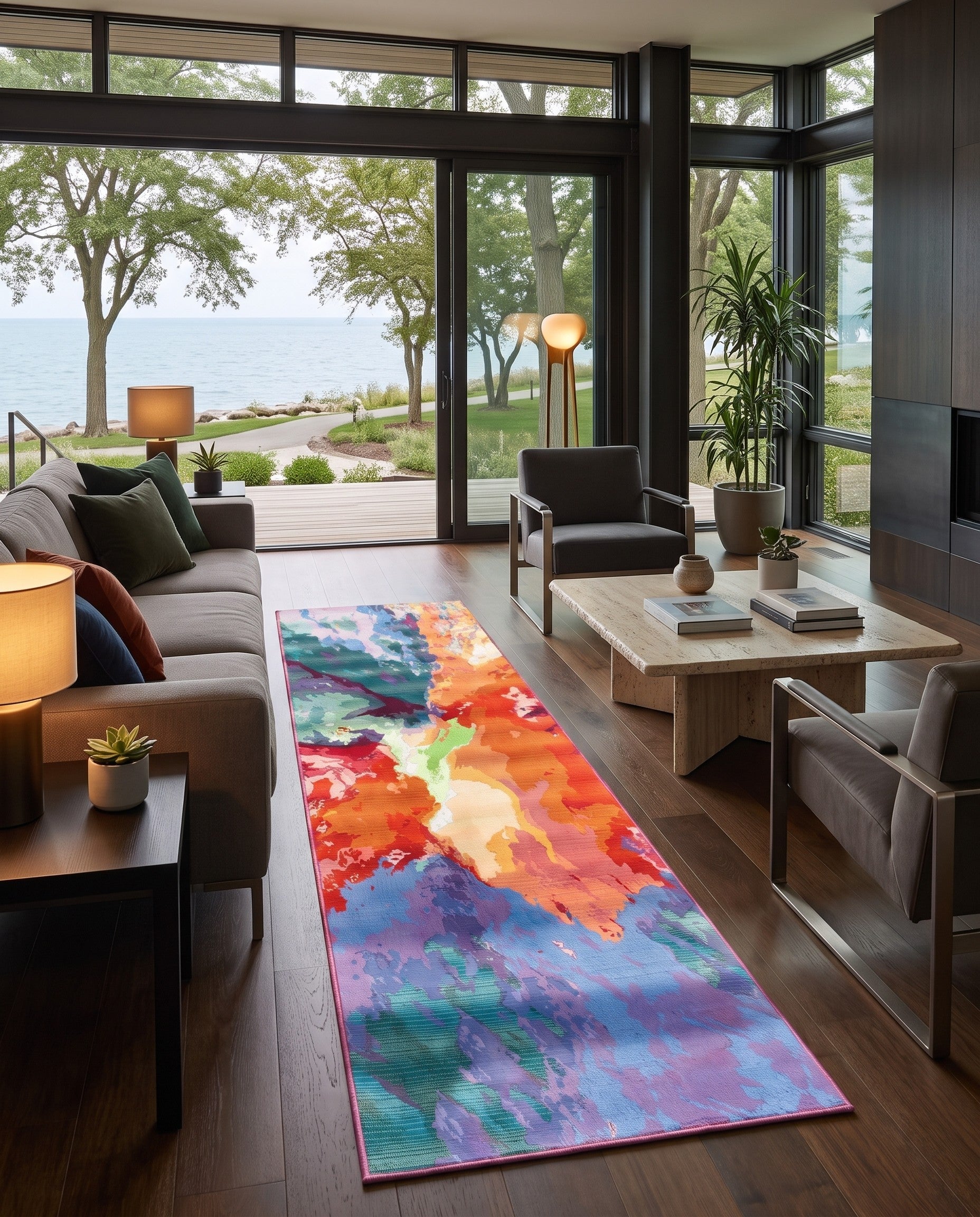 2' 7 x 11' Easy-Clean Modern Indoor / Outdoor Runner Rug