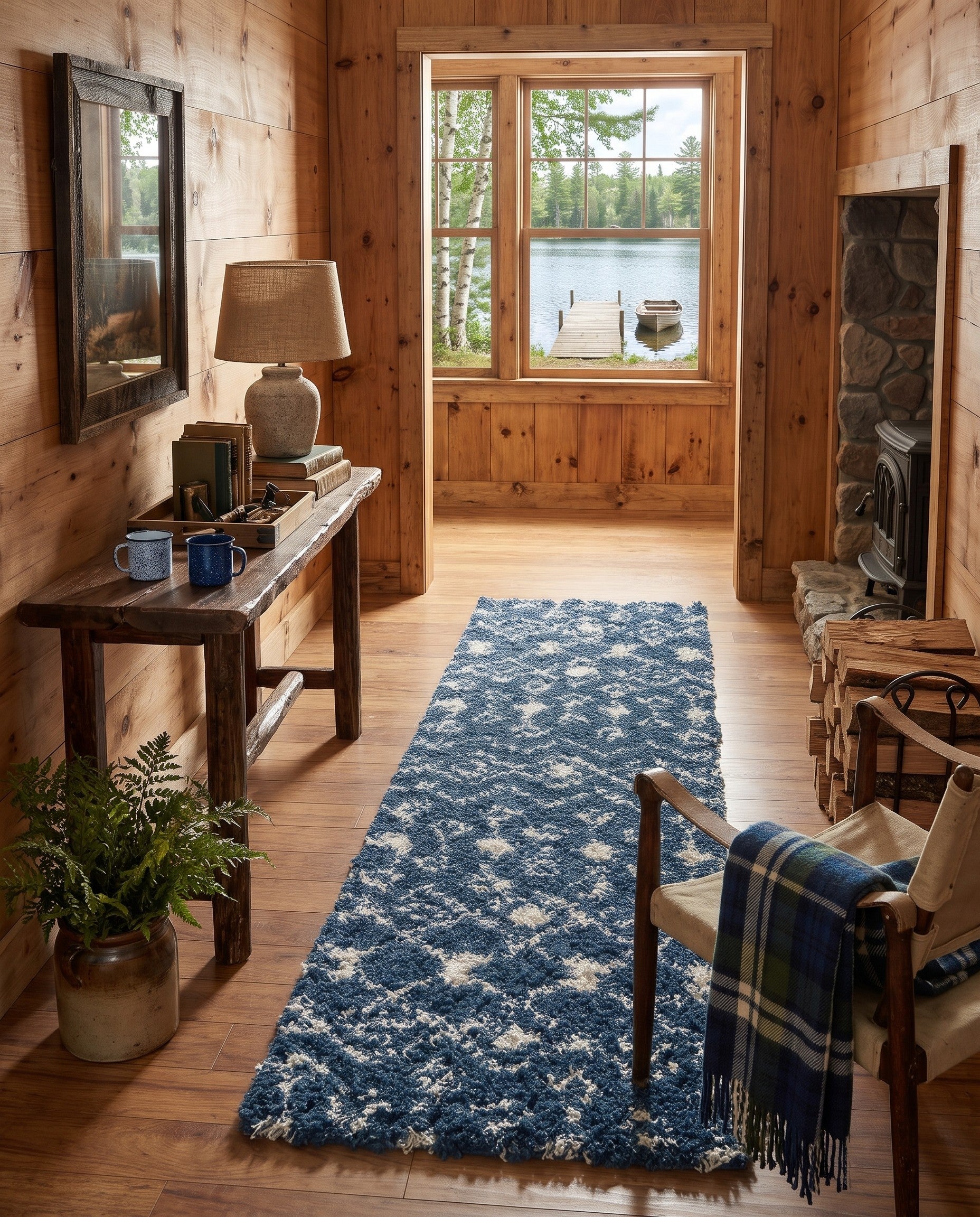 Navy Blue Moroccan Trellis Shag Runner Rug
