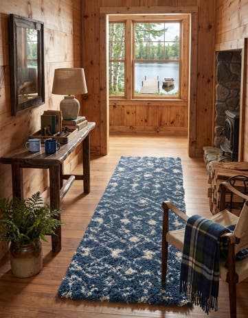 Navy Blue Moroccan Trellis Shag Runner Rug