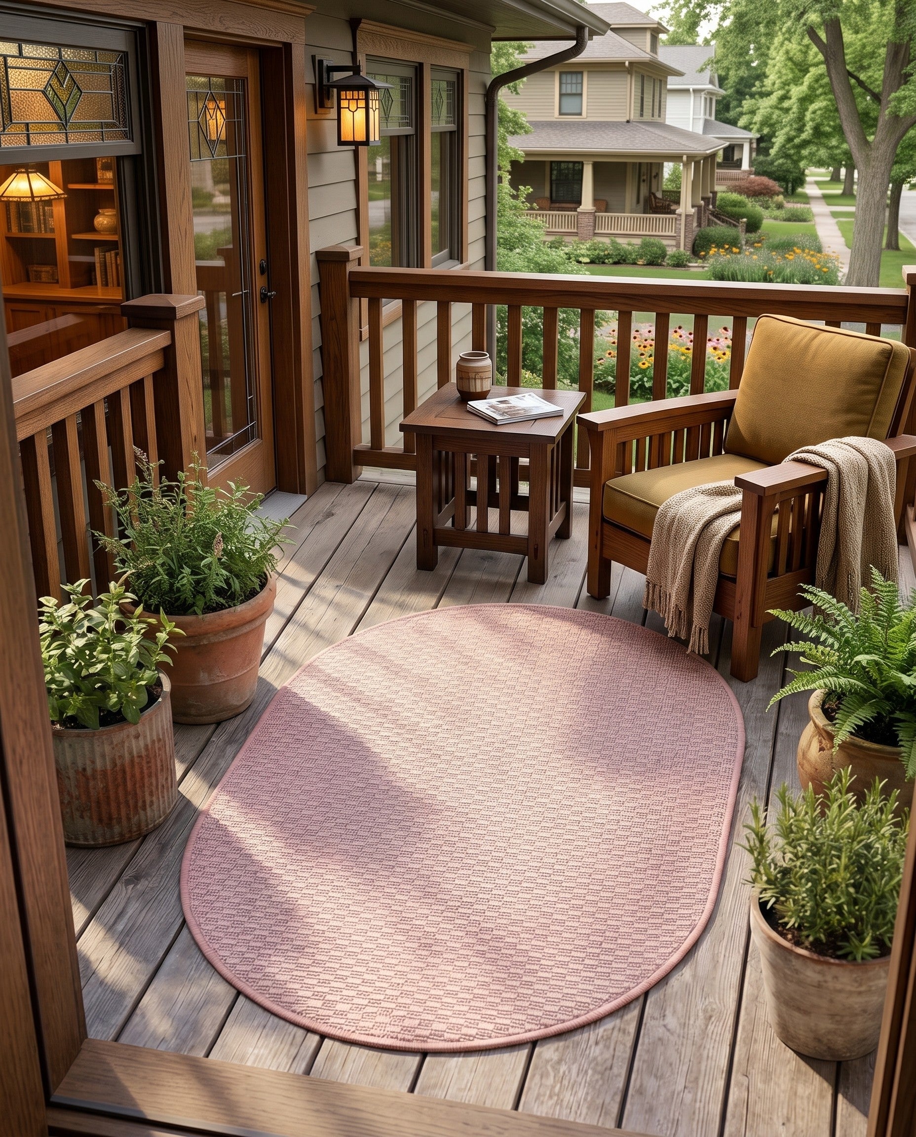 Whisper Pink Easy-Clean Solid Indoor / Outdoor Oval Rug