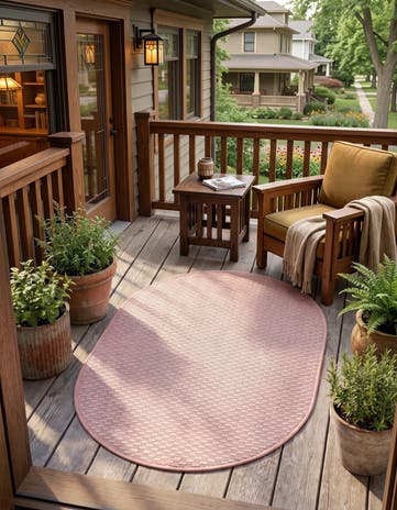 Whisper Pink Easy-Clean Solid Indoor / Outdoor Oval Rug