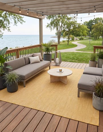 Corn Harvest Yellow Easy-Clean Solid Indoor / Outdoor Rug
