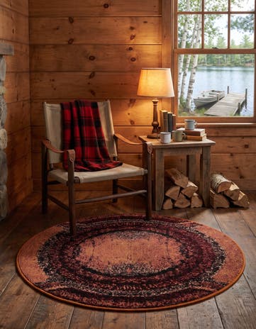 Orange Washable Hyacinth Round Rug