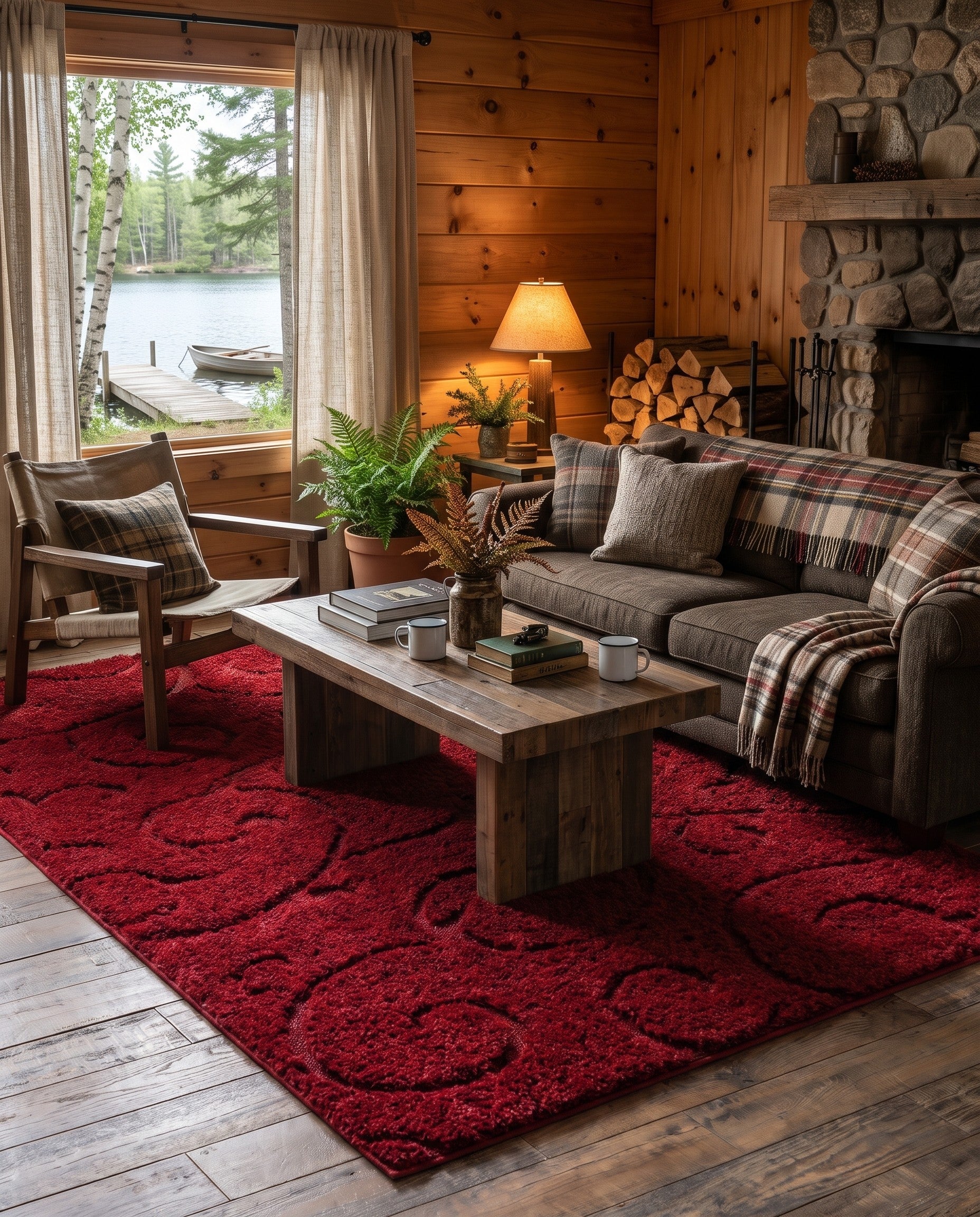 Red Botanical Shag Rug