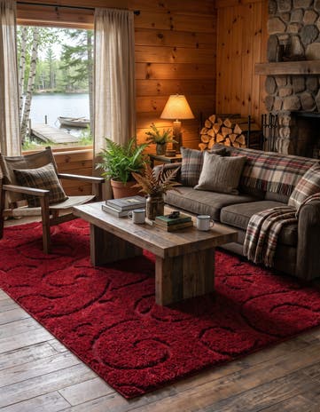 Red Botanical Shag Rug