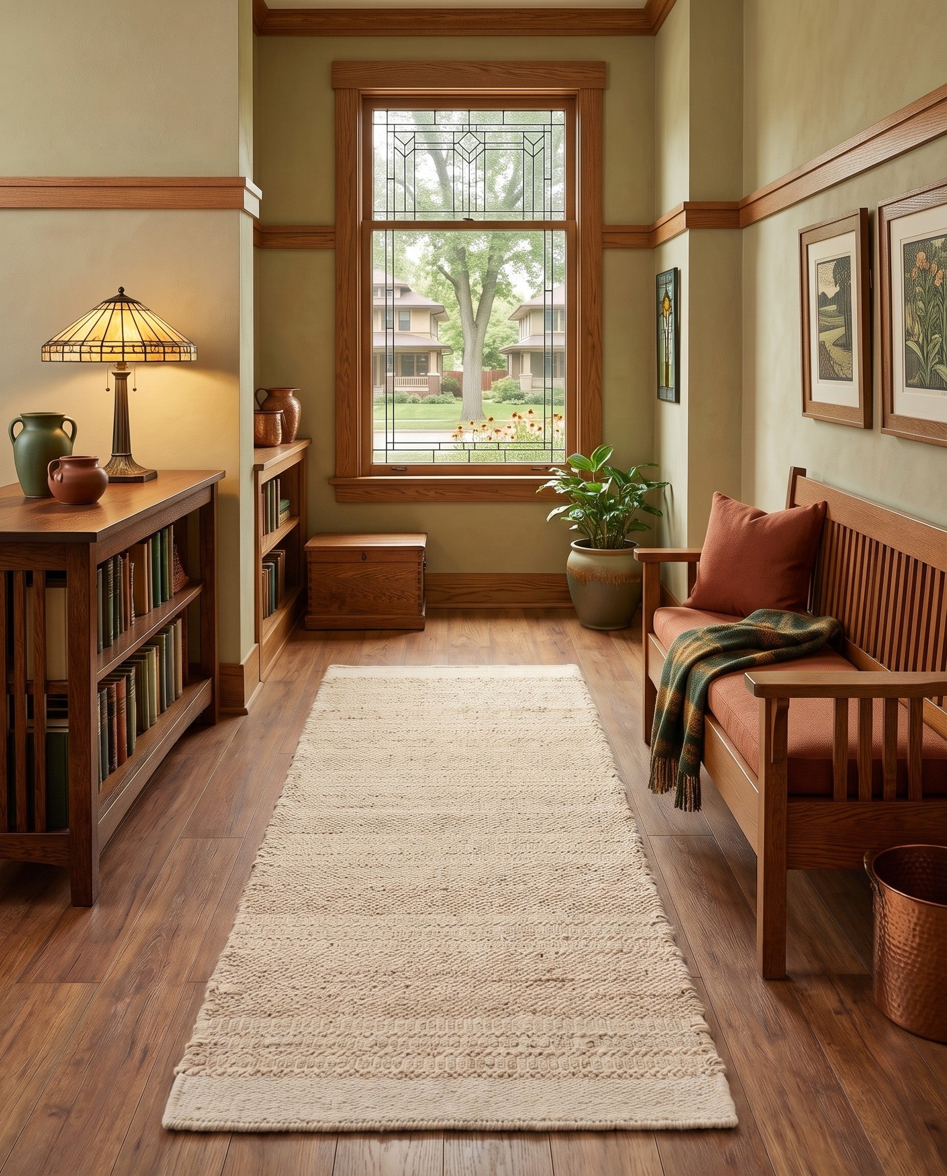 Ivory and White Hand Woven Lariat Runner Rug