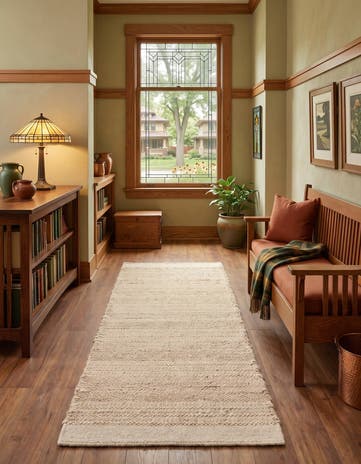 Ivory and White Hand Woven Lariat Runner Rug