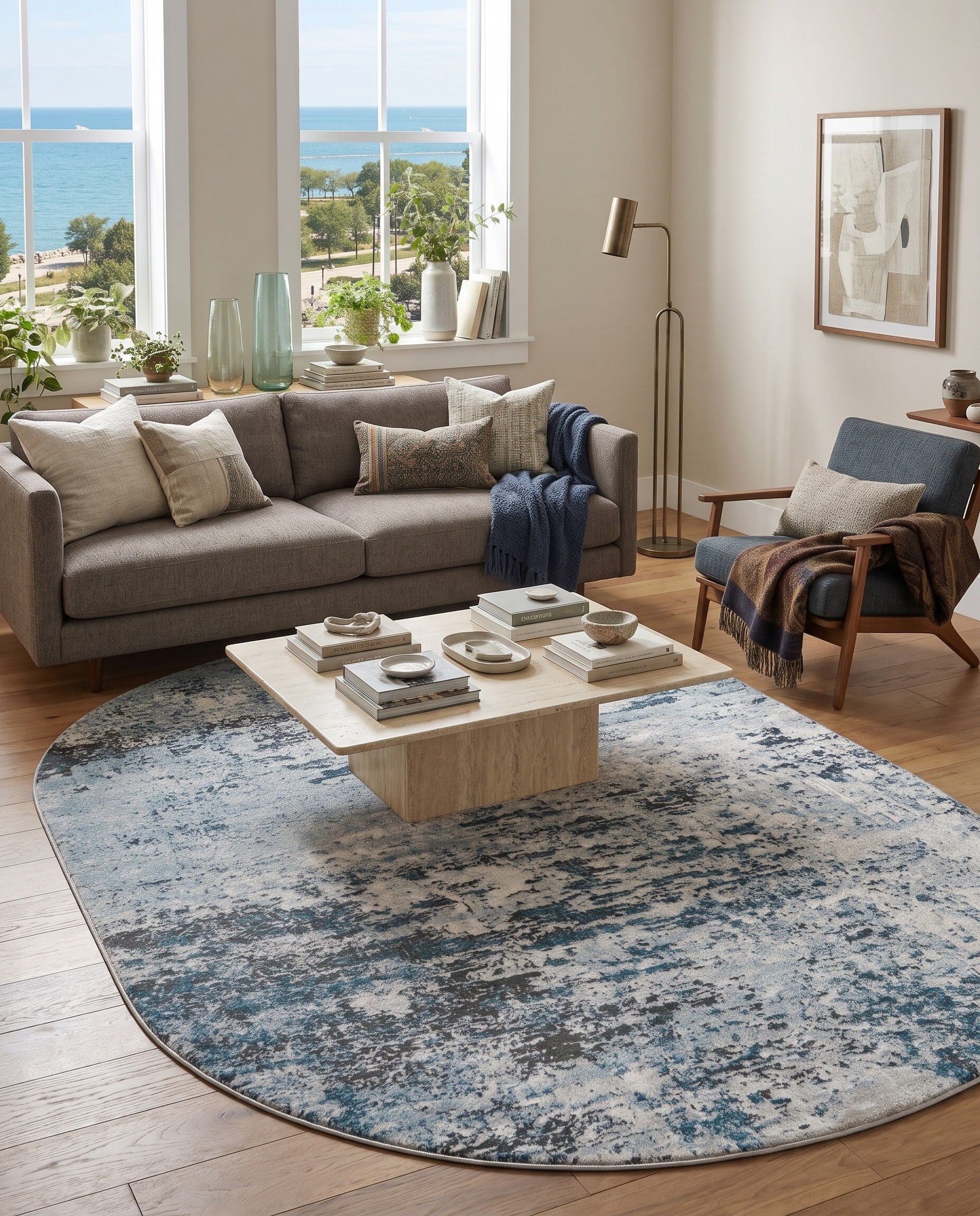 Blue Leipzig Oval Rug