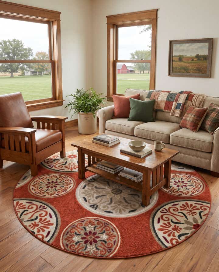 7' 1 x 7' 1 Easy-Clean Modern Indoor / Outdoor Round Rug