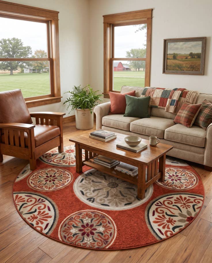 Detail image of 7' 1 x 7' 1 Easy-Clean Modern Indoor / Outdoor Round Rug
