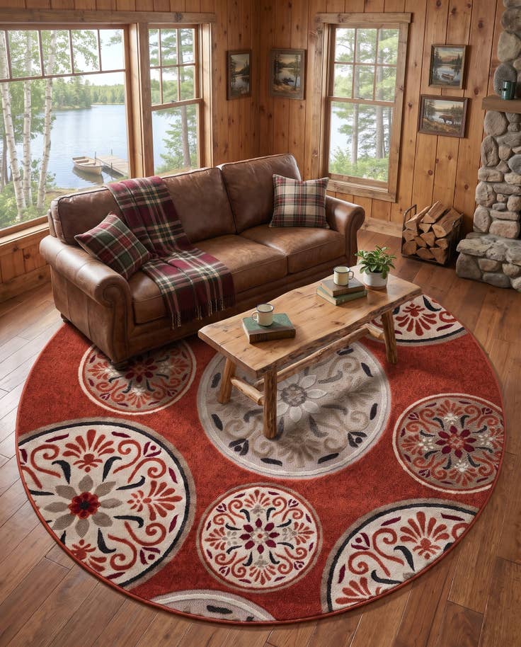 Detail image of 7' 1 x 7' 1 Easy-Clean Modern Indoor / Outdoor Round Rug