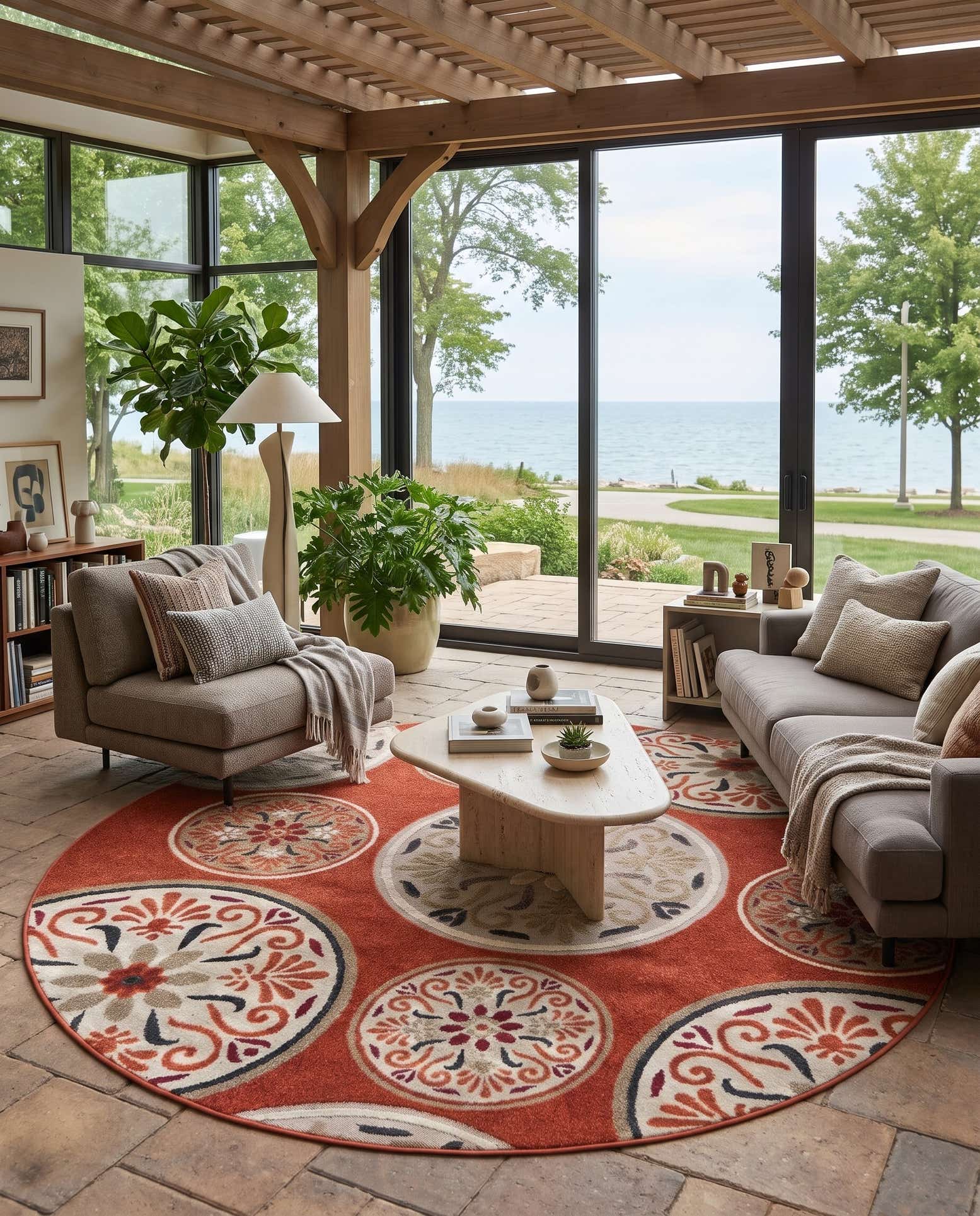 7' 1 x 7' 1 Easy-Clean Modern Indoor / Outdoor Round Rug
