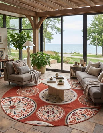 Terracotta Easy-Clean Modern Indoor / Outdoor Round Rug