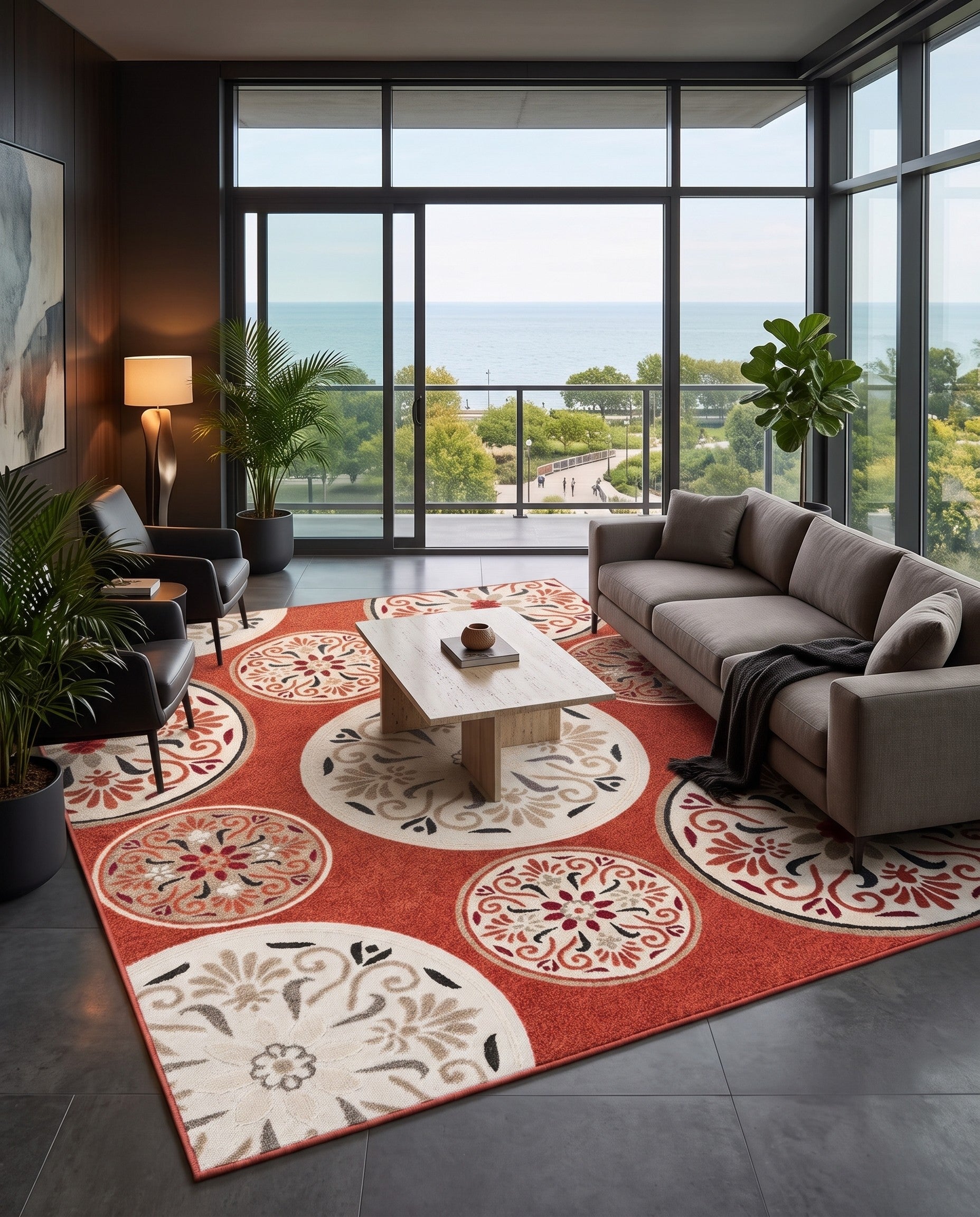 Terracotta Easy-Clean Modern Indoor / Outdoor Rug