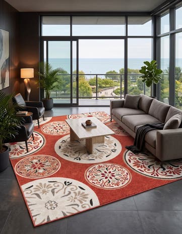 Terracotta Easy-Clean Modern Indoor / Outdoor Rug