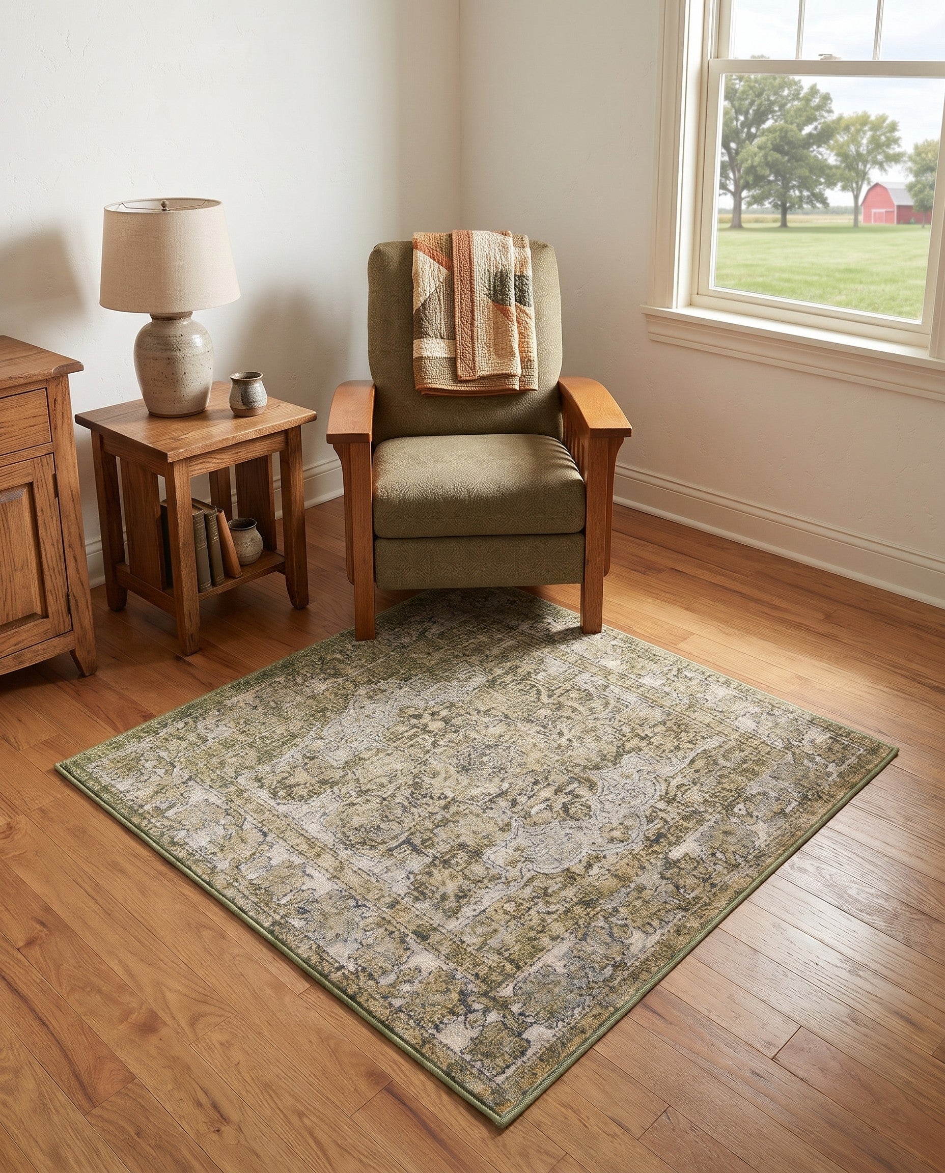 Green Isabella Square Rug