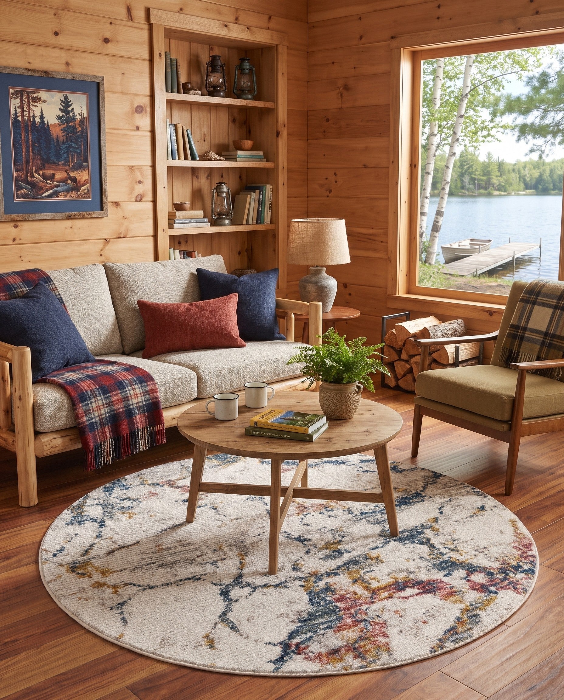 Navy Blue and White Gemstone Round Rug