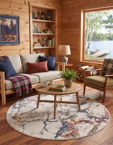 Navy Blue and White Gemstone Round Rug