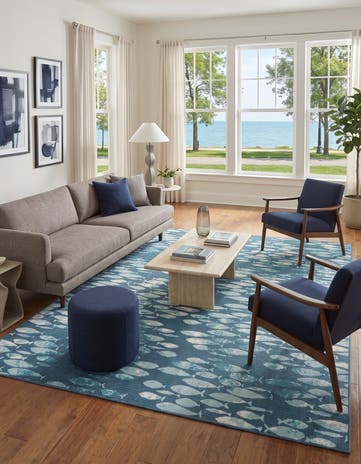 Blue Easy-Clean Coastal Indoor / Outdoor Rug