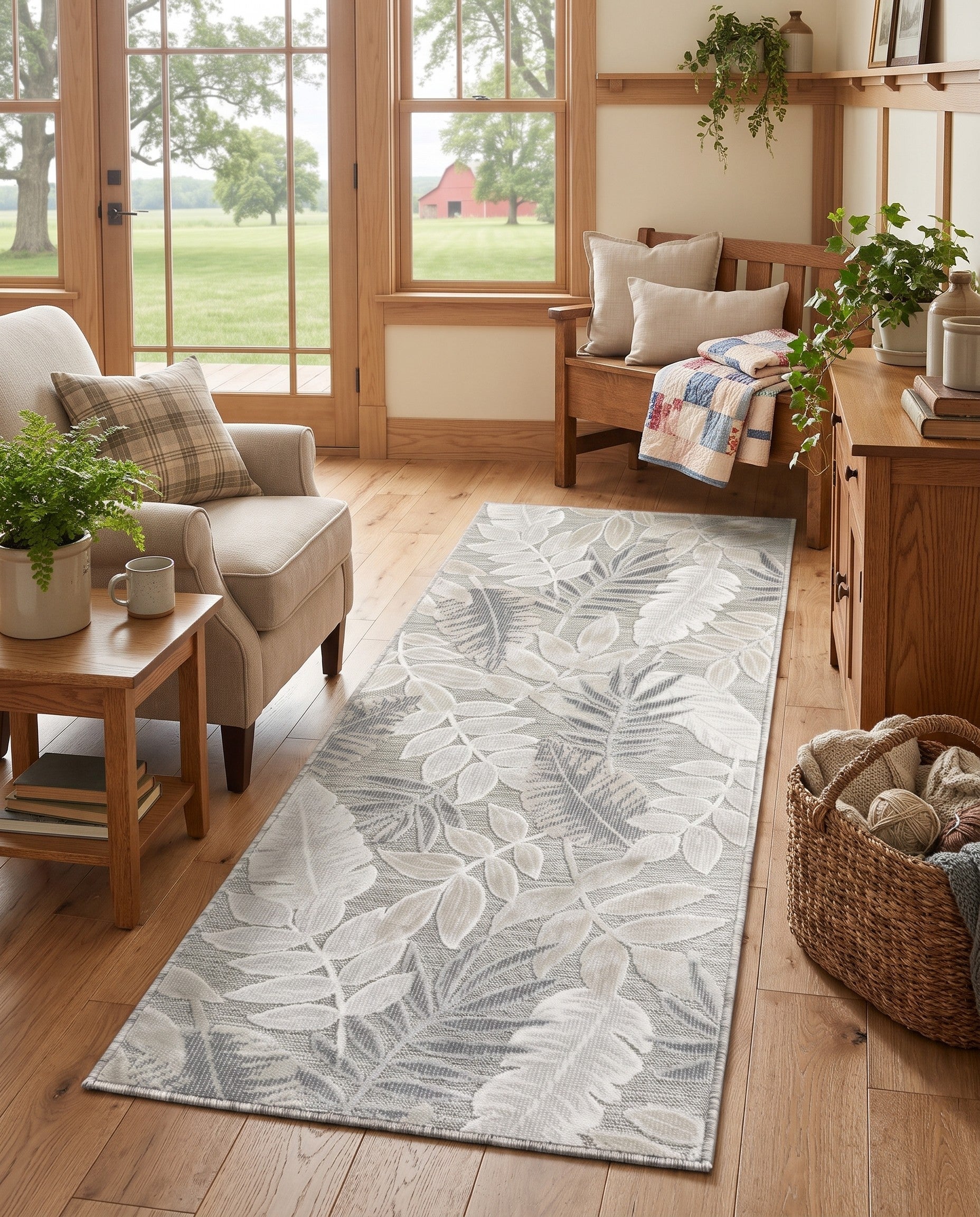 2' 2 x 6' Easy-Clean Botanical Indoor / Outdoor Runner Rug