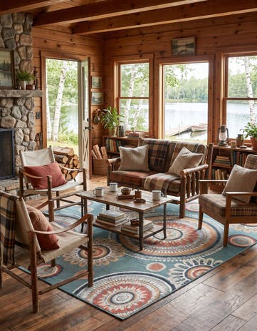 Light Blue Easy-Clean Botanical Indoor / Outdoor Rug