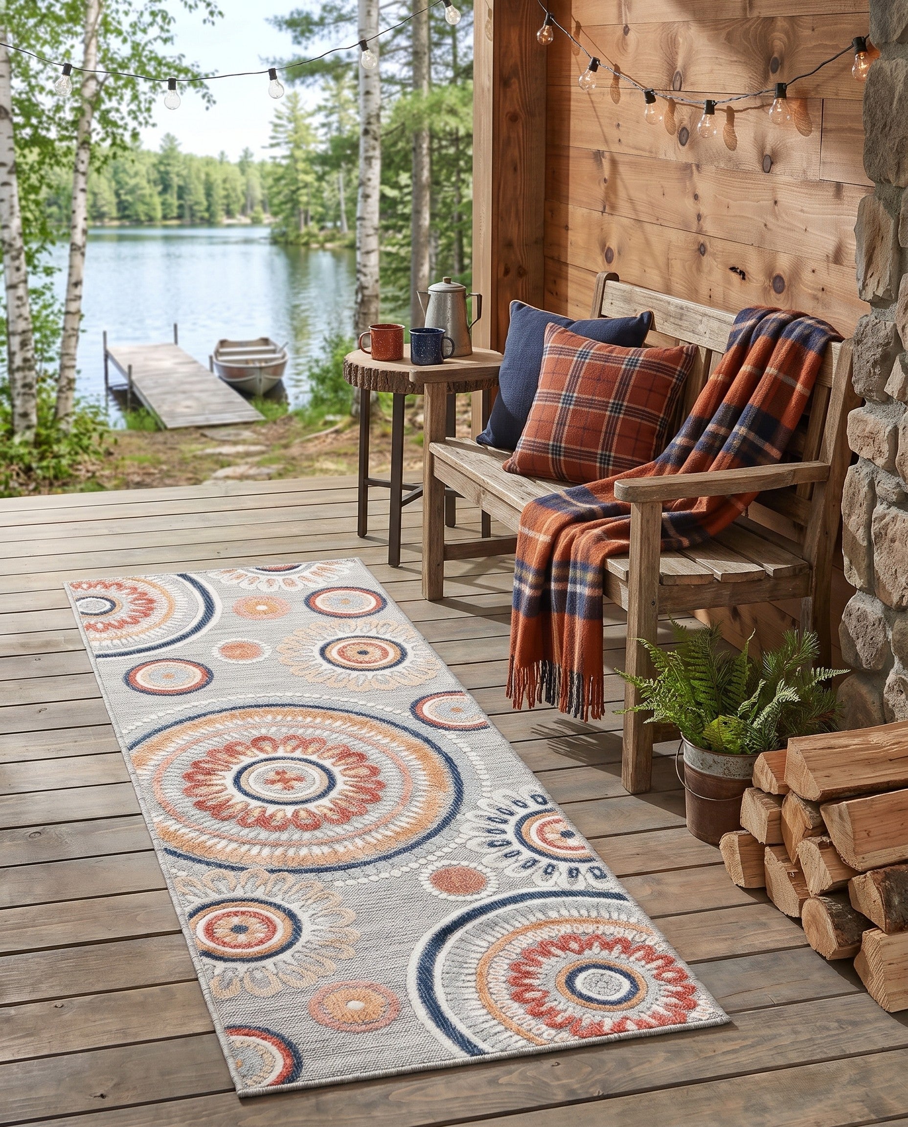 Gray Easy-Clean Botanical Indoor / Outdoor Runner Rug