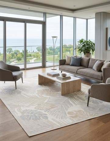 Gray Easy-Clean Botanical Indoor / Outdoor Square Rug