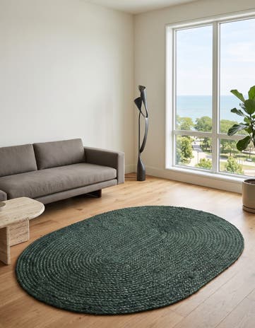 Green Handmade Braided Jute Oval Rug