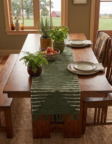 Green Hand Woven Chindi Cotton Table Runner Rug