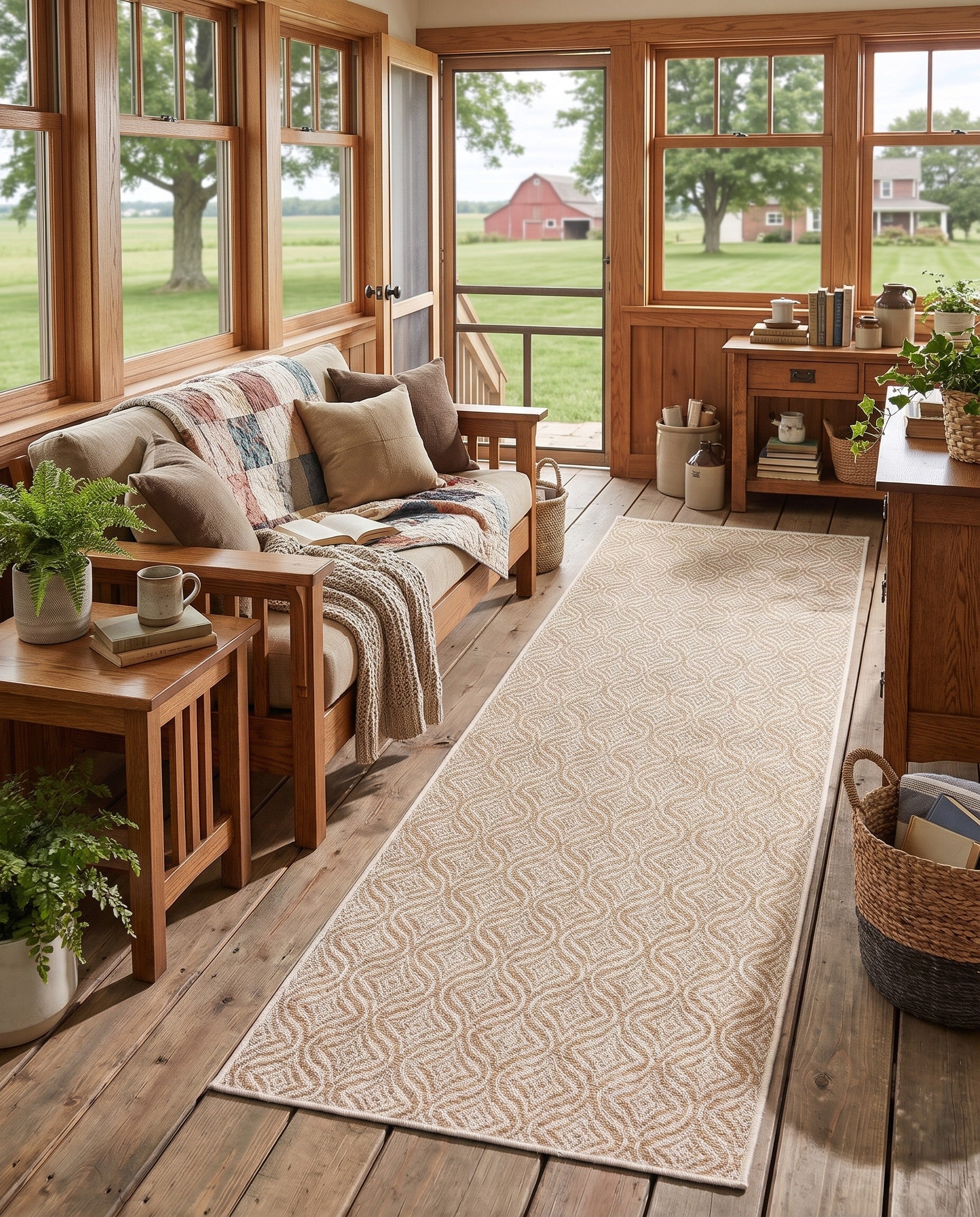 Taupe Easy-Clean Lattice Indoor / Outdoor Runner Rug