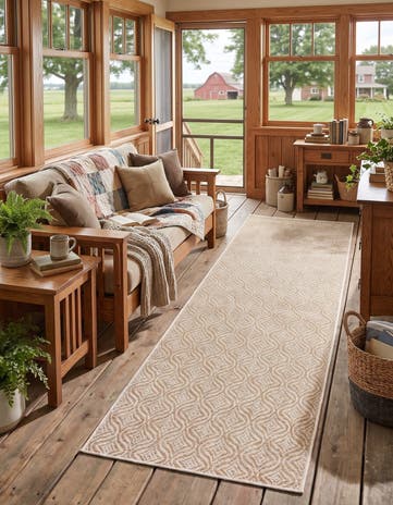 Taupe Easy-Clean Lattice Indoor / Outdoor Runner Rug