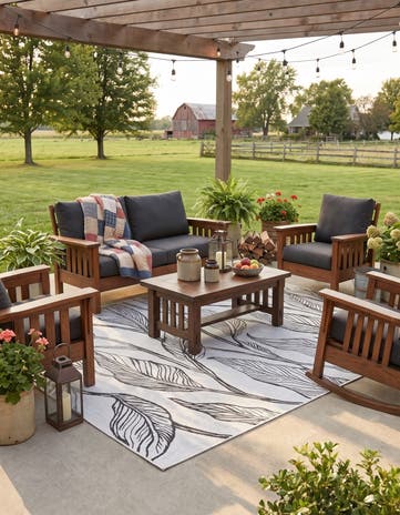 Charcoal Ivory Easy-Clean Botanical Indoor / Outdoor Rug