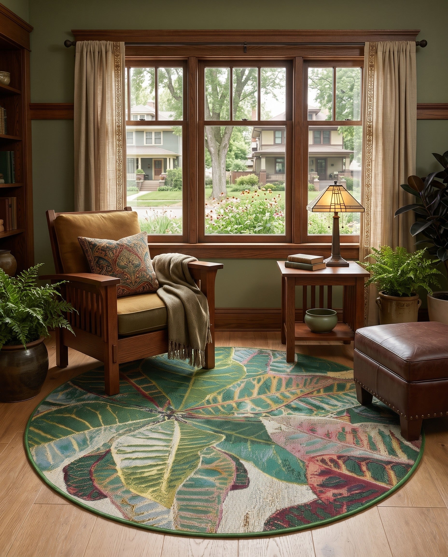4' x 4' Easy-Clean Botanical Indoor / Outdoor Round Rug